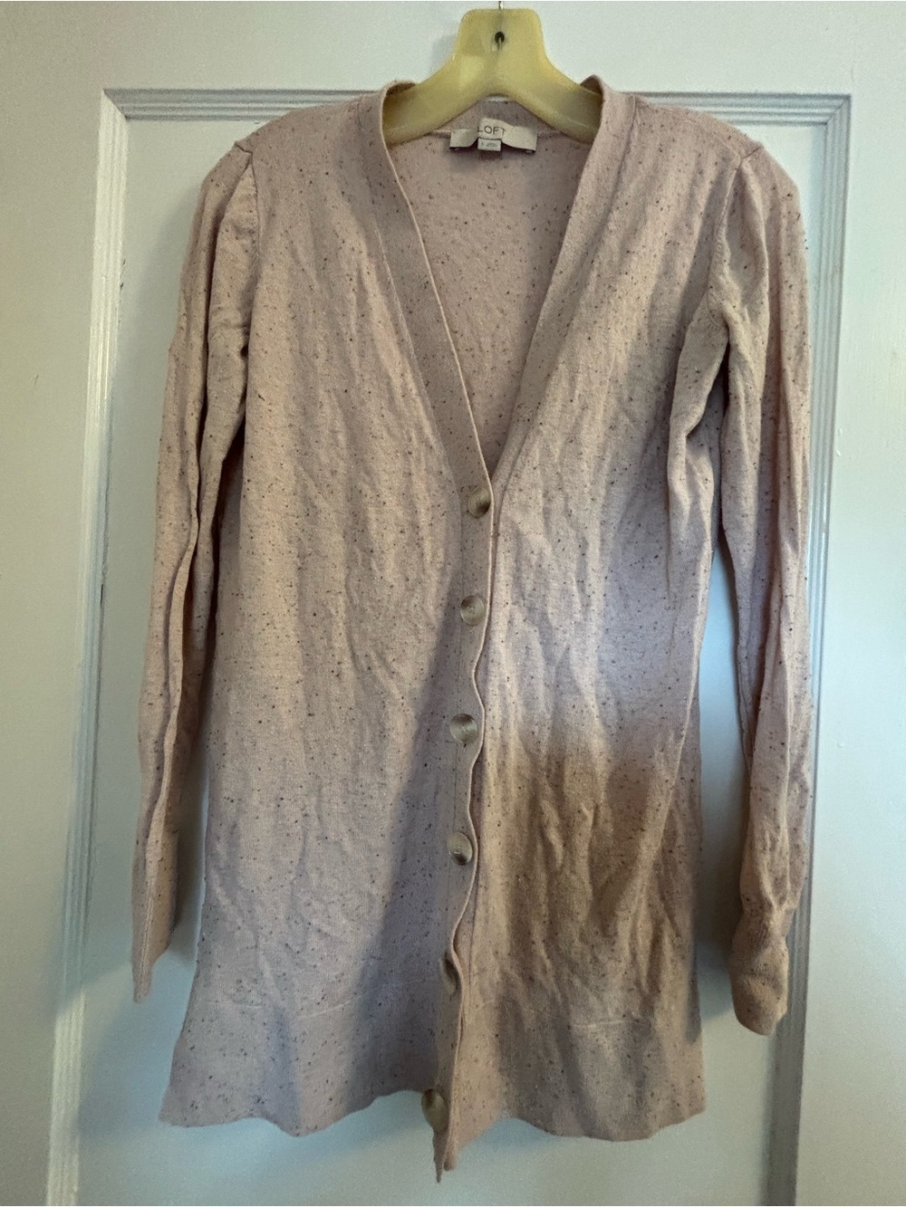 LOFT Pink Speckled Longline Cardigan Sweater Small